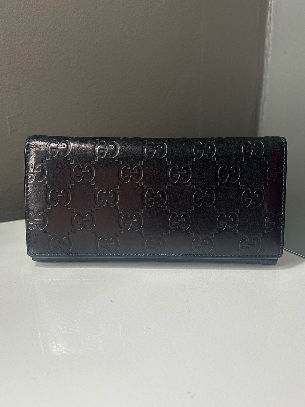 Gucci Guccissima Leather Dark Navy Blue Continental Wallet
